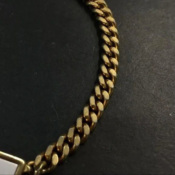 Dior Gold Curb Chain Bracelet W Logo Plaque White Accent - Picture 11 of 15